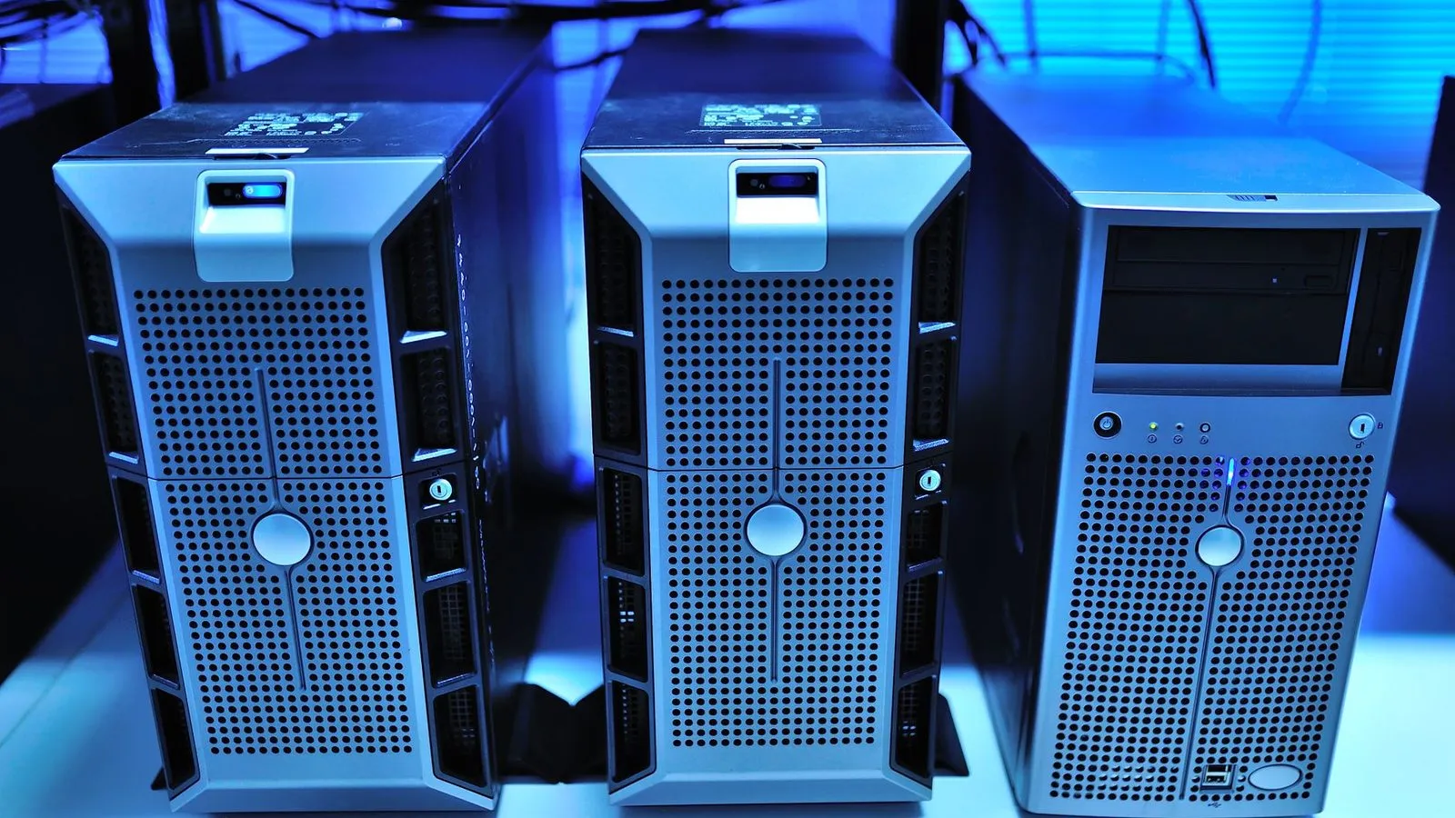 Rack-mounted servers in a data center, part of choosing web hosting for a small business